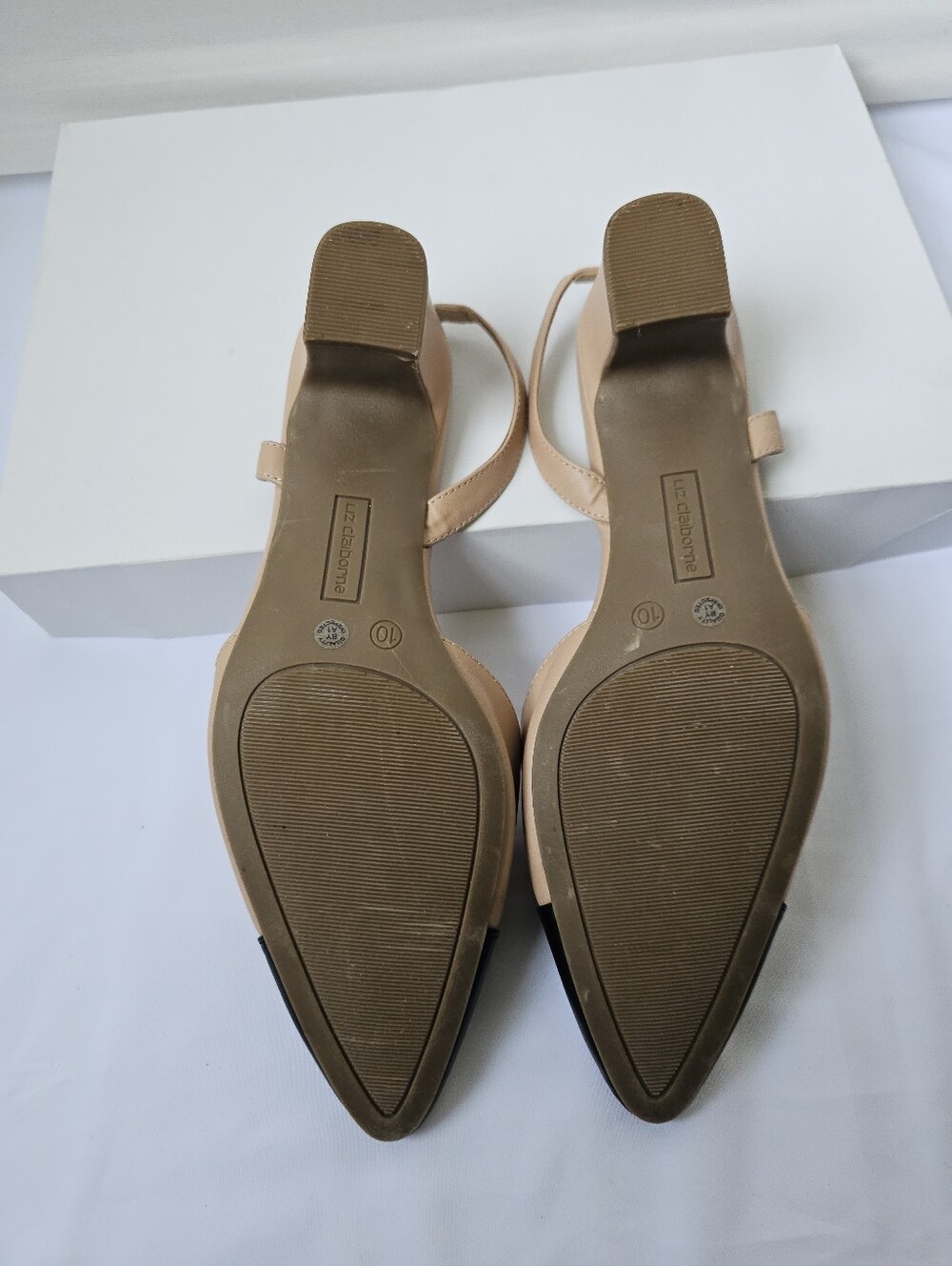 Two-Tone Slingback Pointed Toe Pumps in Beige and Black - Picture 14 of 16